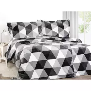 Mikroplyšové povlečení Šedo-černé trojúhelníky 140x200+70x90