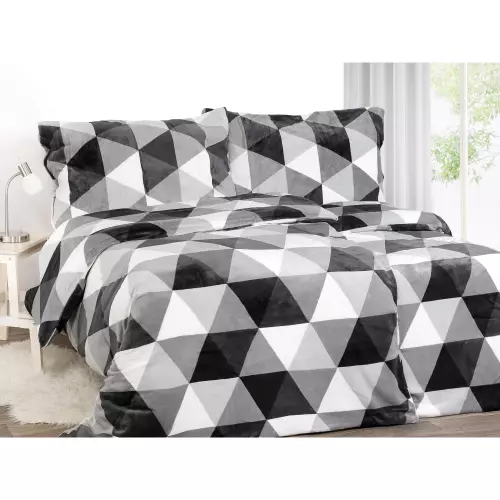 Mikroplyšové povlečení Šedo-černé trojúhelníky 140x200+70x90