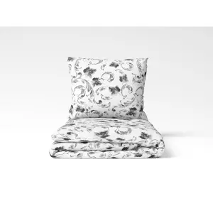 Flanelové povlečení Šedé listy na bílé 140x220+70x90