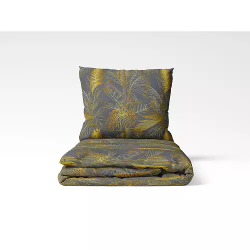 Flanelové povlečení Zlaté listy na šedé 140x220+70x90