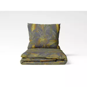 Flanelové povlečení Zlaté listy na šedé 140x200+70x90