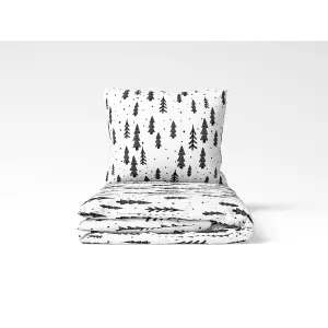 Mikroplyšové povlečení Černé stromky na bílé 140x200+70x90