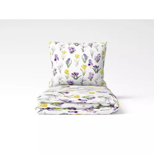 Saténové povlečení Květy krokusu 140x200+70x90