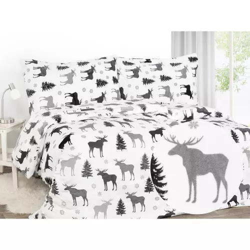 Mikroplyšové povlečení Šedí sobíci 140x200+70x90