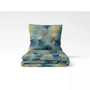 Bavlněné povlečení Zlaté ginkgo na petrolejové 140x200+70x90