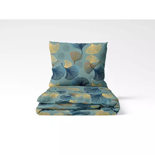 Bavlněné povlečení Zlaté ginkgo na petrolejové 140x200+70x90