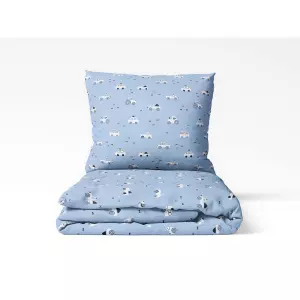 Dětské bavlněné povlečení Bílá autíčka na modré 140x200+70x90
