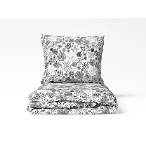 Bavlněné povlečení Černé kruhy na bílé 140x200+70x90