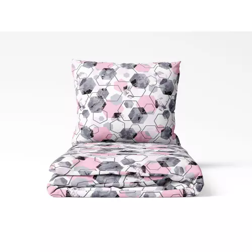 Bavlněné povlečení Růžové hexagony 140x200+70x90