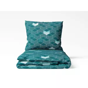 Bavlněné povlečení 3D čtverce na petrolejové 140x200+70x90