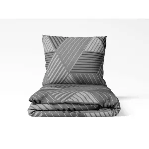 Bavlněné povlečení Geometrické pruhy na šedé 140x200+70x90