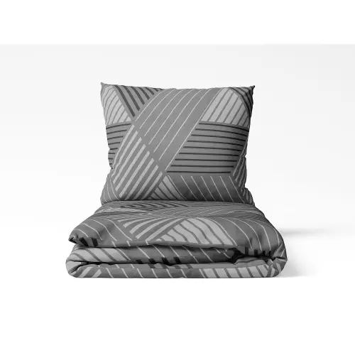 Bavlněné povlečení Geometrické pruhy na šedé 140x200+70x90