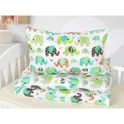 Dětské bavlněné povlečení Zelení sloníci 140x200+70x90