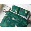 Bavlněné povlečení Ginkgo na tm. zelené 140x200+70x90