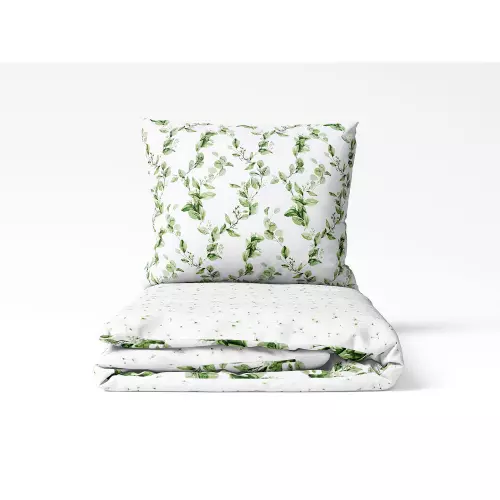 Bavlněné povlečení Kvítečka a listy na bílé - vende 140x200+70x90