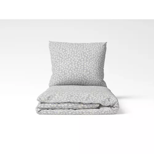 Bavlněné povlečení Bílé květy na šedé 140x200+70x90