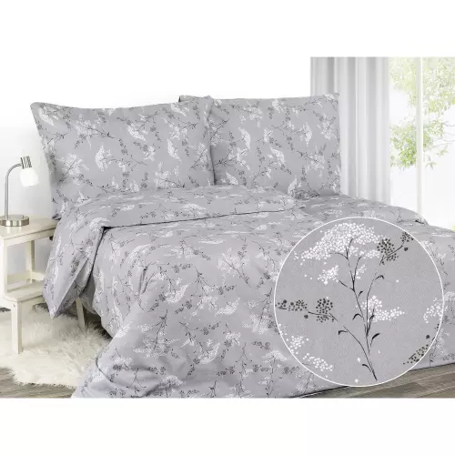 Bavlněné povlečení Květ sakury na šedé 140x200+70x90