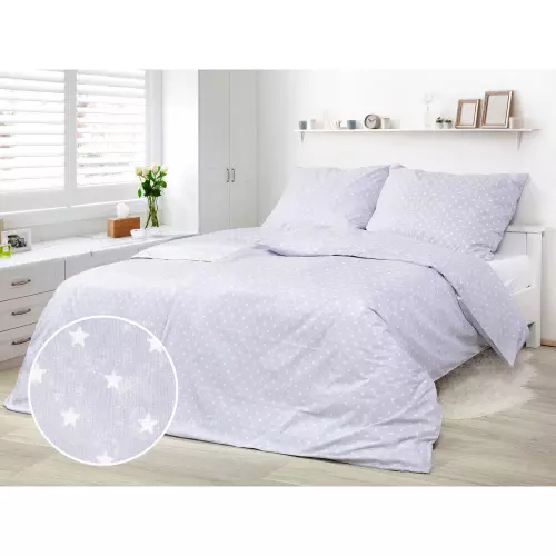Perkálové povlečení Bílé hvězdičky na šedé 140x200+70x90
