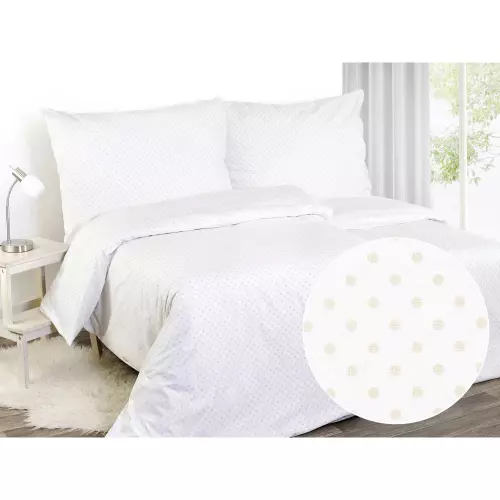 Perkálové povlečení Béžový puntík na bílé 140x200+70x90