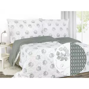 Saténové povlečení Zelené květy a geometrické tvary 140x200+70x90