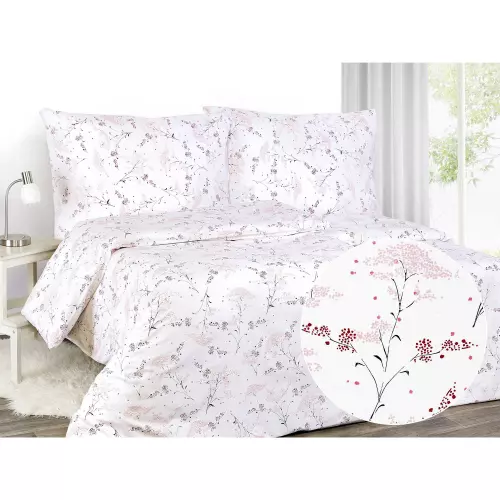 Saténové povlečení Květ sakury na bílé 140x200+70x90