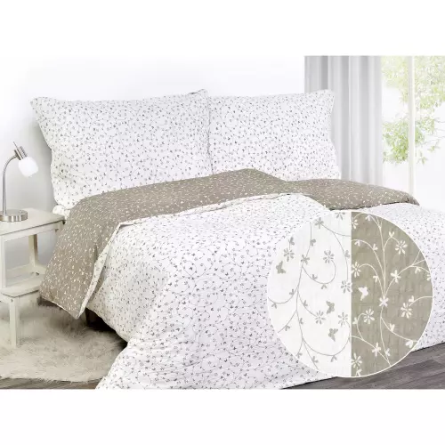 Krepové povlečení Bílí motýlci na hnědé 140x200+70x90