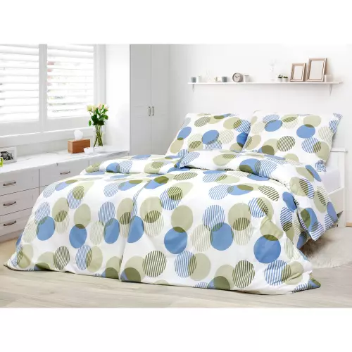 Saténové povlečení Modré a zelené kruhy 140x200+70x90