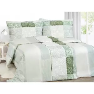 Saténové povlečení Světle zelený zámecký vzor 140x200+70x90