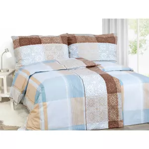 Saténové povlečení Hnědo modrý zámecký vzor 140x200+70x90