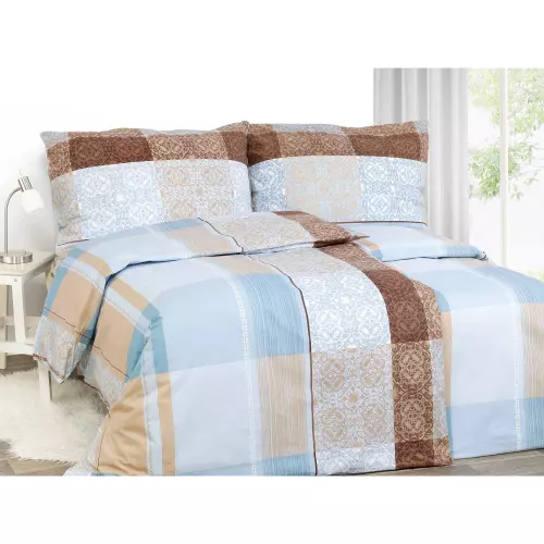 Saténové povlečení Hnědo modrý zámecký vzor 140x200+70x90