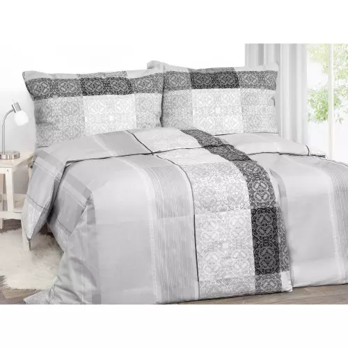 Saténové povlečení Šedo černý zámecký vzor 140x200+70x90