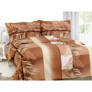 Saténové povlečení Hnědé listí s béžovým 140x200+70x90