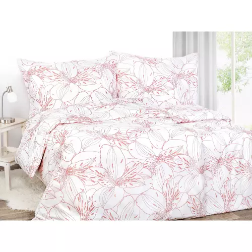 Saténové povlečení Lilie na bílé 140x200+70x90