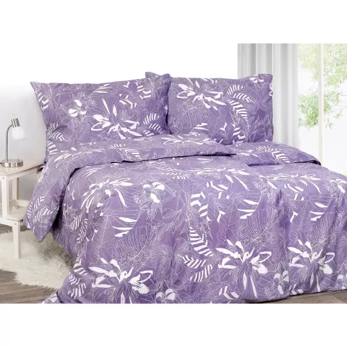 Saténové povlečení Lilie na fialové 140x200+70x90