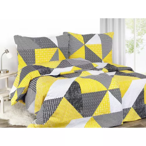 Bavlněné povlečení Žluto-černé trojúhelníky 140x200+70x90