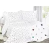 Saténové povlečení Petrolejové a barevné puntíky na bílé 140x200+70x90