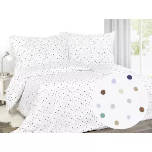 Saténové povlečení Petrolejové a barevné puntíky na bílé 140x200+70x90