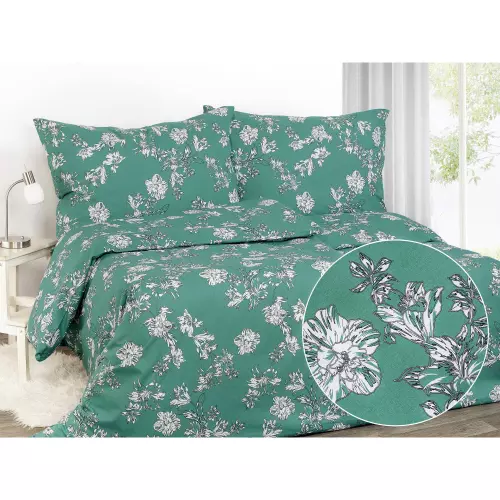 Saténové povlečení Lilie na petrolejové 140x200+70x90