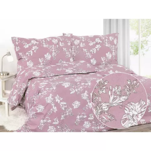 Saténové povlečení Lilie na starorůžové 140x200+70x90