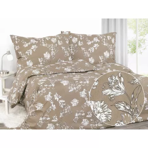 Saténové povlečení Lilie na hnědé 140x200+70x90