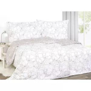 Bavlněné povlečení Bílé květy na světle hnědé 140x200+70x90