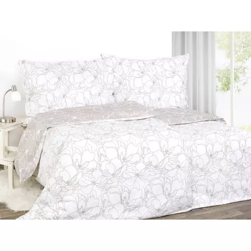 Bavlněné povlečení Bílé květy na světle hnědé 140x200+70x90