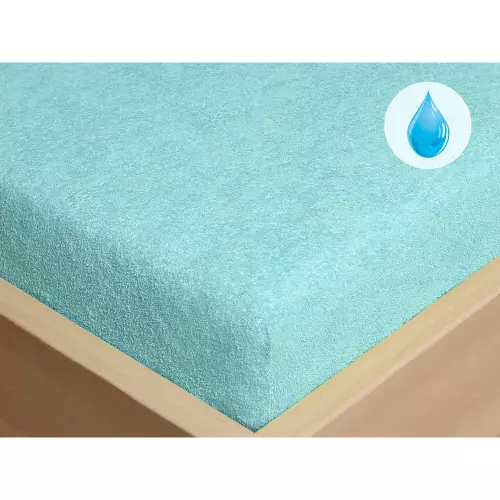Nepropustné froté prostěradlo s napínací gumou - světle modré 90x200