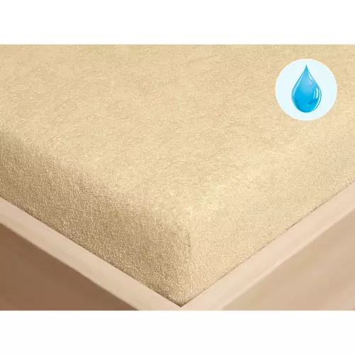 Nepropustné froté prostěradlo s napínací gumou - béžové 90x200