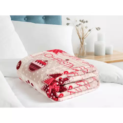 Vánoční deka Mikroflanel - Vánoce na béžové - 150x200