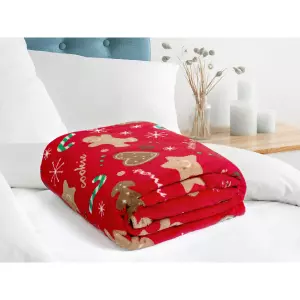 Vánoční deka Mikroflanel - perníčci na červené - 150x200