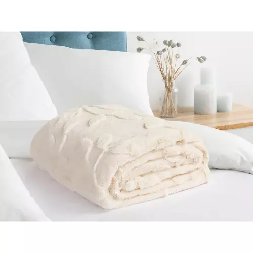 Žakárová deka listy - smetanová - 150x200