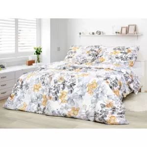 Bavlněné povlečení - šedo-hnědý květ na bílé 140x200+70x90