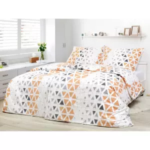Bavlněné povlečení - šedé a lososové trojúhelníky 140x200+70x90