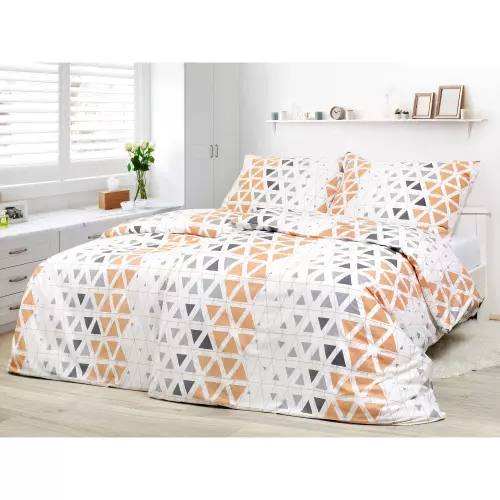 Bavlněné povlečení - šedé a lososové trojúhelníky 140x200+70x90